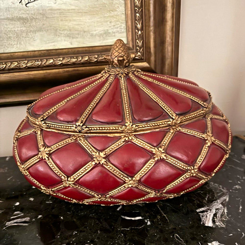 Large red glass oval trinket - oval,